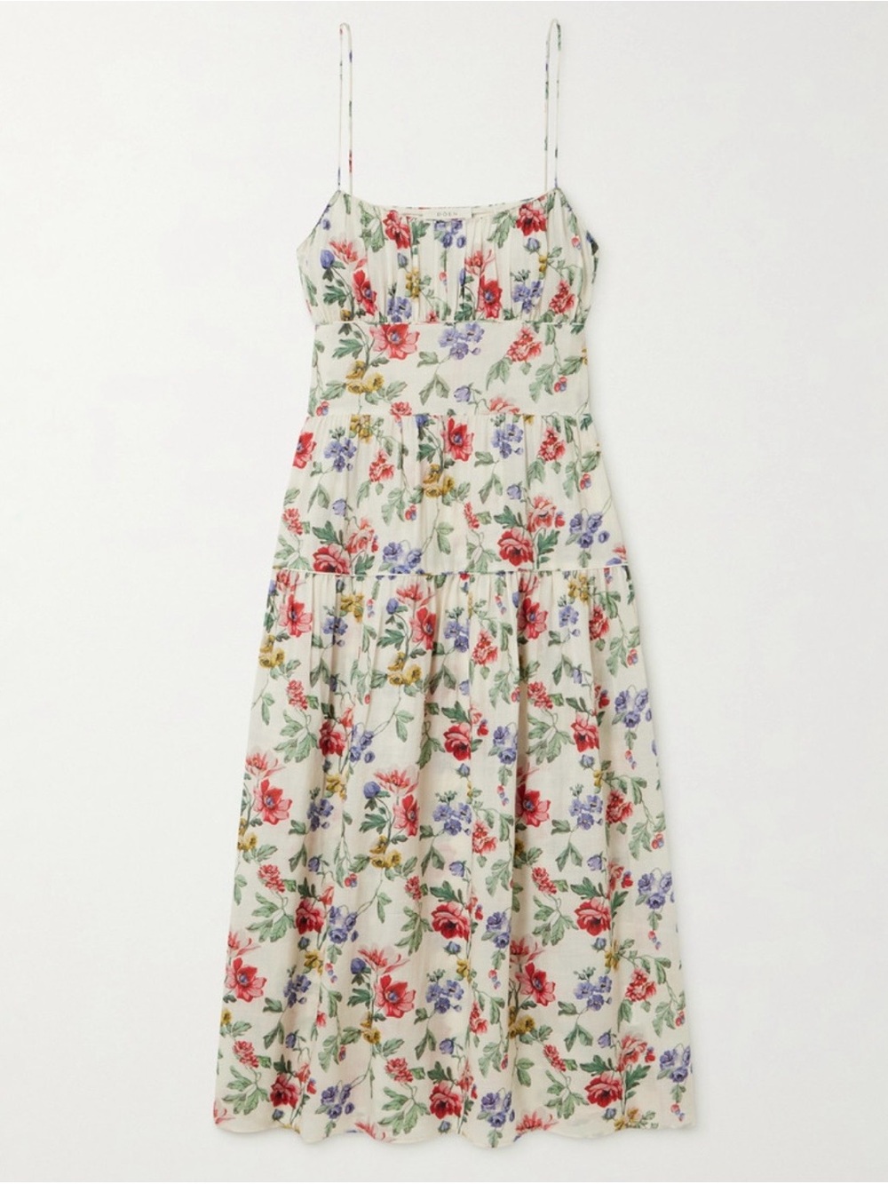 NWTDoen Benoit gathered tiered flora-print ramie midi dress